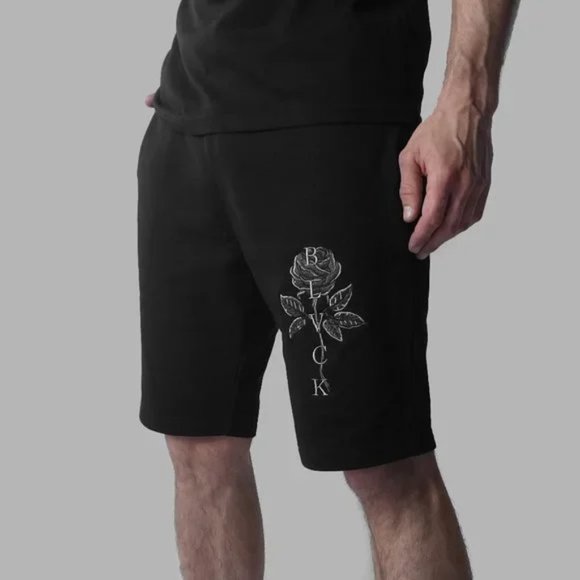 BLVCK Paris Men's Shorts Small Rose Eternelle Black Unisex Pockets Knit NEW - Picture 1 of 8